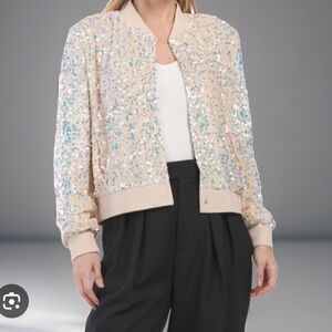 Nanette Lepore Champagne Sequin Bomber Jacket, small